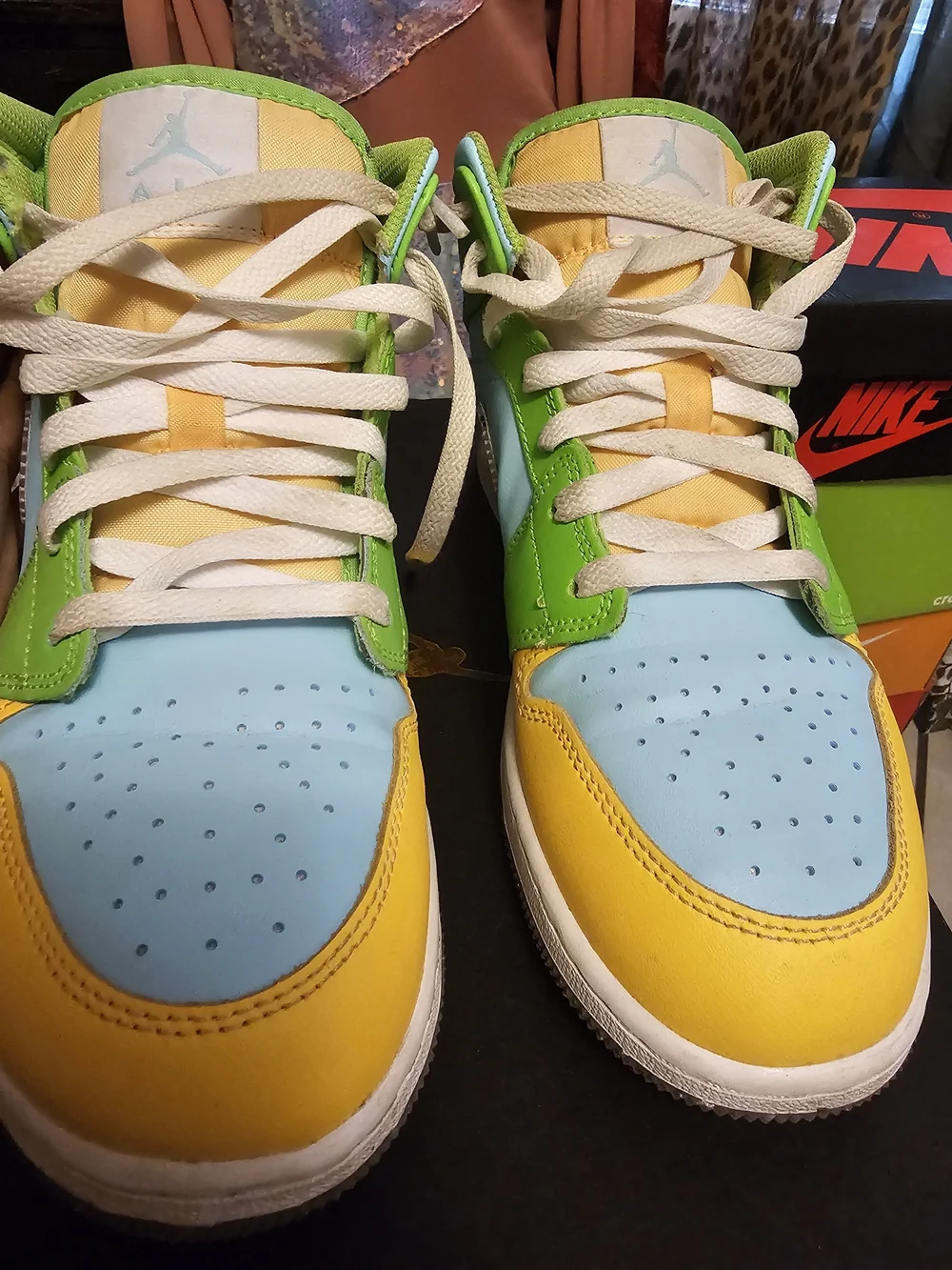 Nike Kids High-Top Sneakers in Light Blue, Lime Green & Yellow